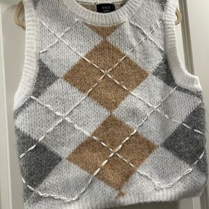Vici Women's Argyle Sweater Vest - Cream, Gray, and Brown